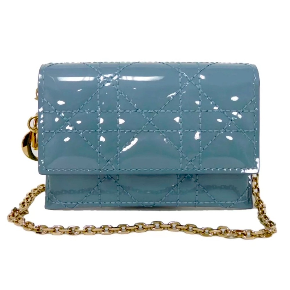 NWT Rare DIOR Nano WOC Blue Cannage Patent Leather Bag